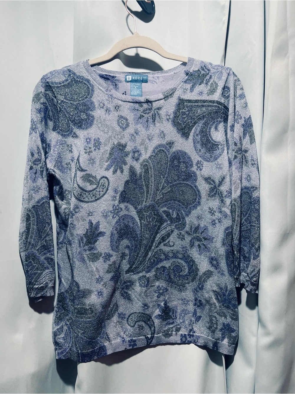 Koret Women’s Shimmer Metallic Paisley Floral Top Size M 3/4 Sleeve